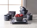 Dark Gray Square Stoneware 16-Piece Dinnerware Set