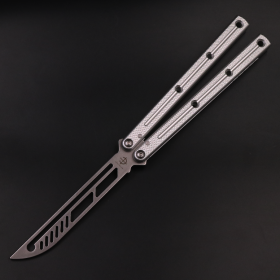 Non Slip Integrated Aluminum Alloy Handle Shaft Sleeve Structure Butterfly Knife (Color: Grey)