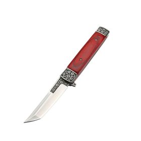 Wooden Handle Stainless Steel Folding Knife Outdoor Creative Promotion (Color: Red)