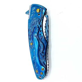 Outdoor Survival Knife Camping Mermaid Folding (Color: Blue)