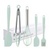 Silicone Cook Utensils;  5 Piece Kitchen Cooking Set;  Includes Large Spatula;  Small Spatula;  Grease Brush;  Food Clamp;  Whisk